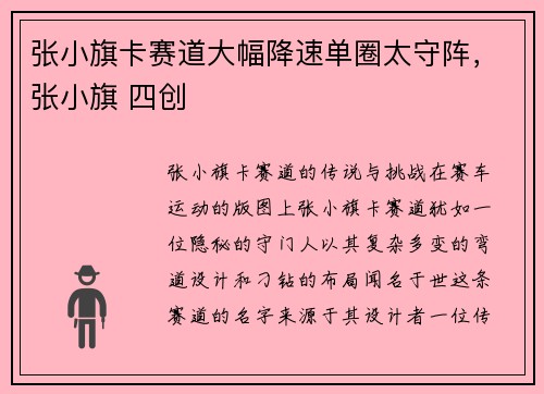 张小旗卡赛道大幅降速单圈太守阵,张小旗 四创