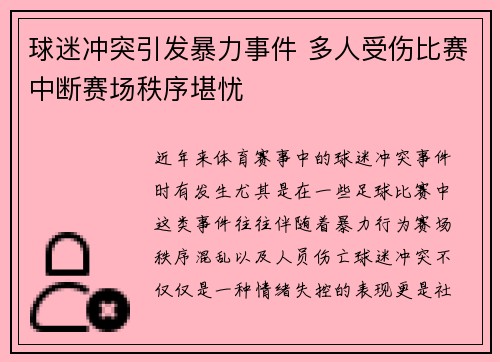 球迷冲突引发暴力事件 多人受伤比赛中断赛场秩序堪忧