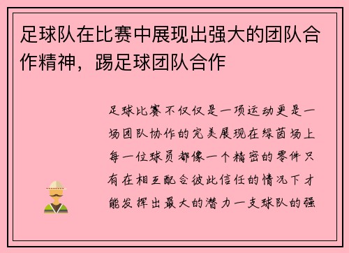 足球队在比赛中展现出强大的团队合作精神,踢足球团队合作