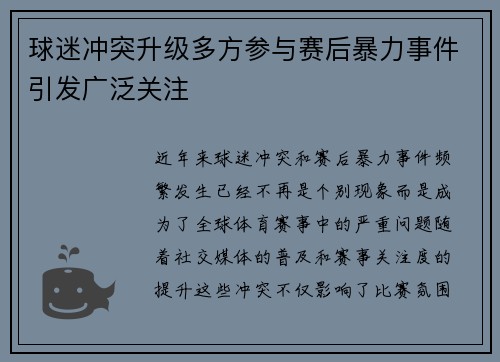 球迷冲突升级多方参与赛后暴力事件引发广泛关注