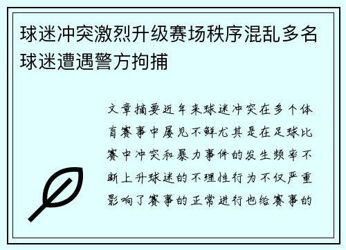 球迷冲突激烈升级赛场秩序混乱多名球迷遭遇警方拘捕